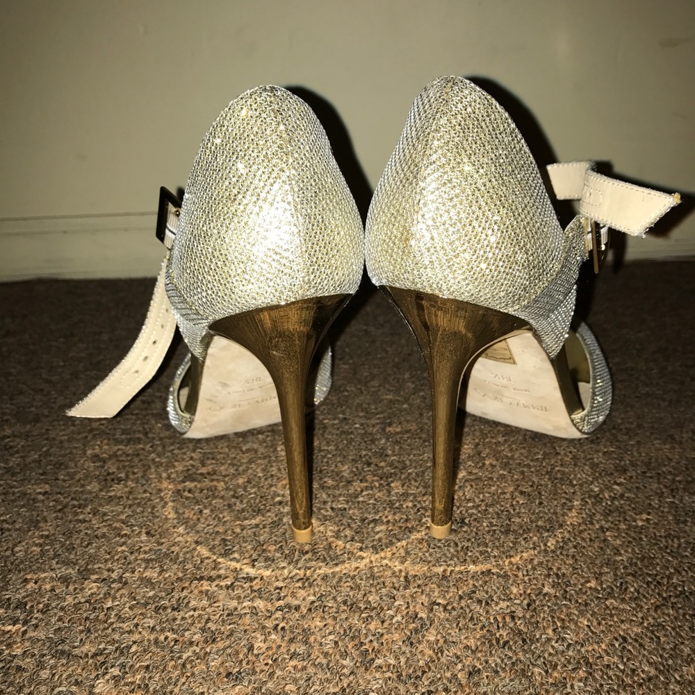 NWT Jimmy Choo gold glitter open toe heels - Picture 7 of 10